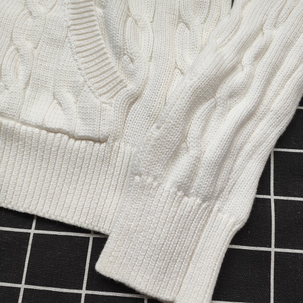Ralph Lauren Cream Cable Knit Zip-Up Hoodie with Navy Pony Logo - Picture 2 of 7